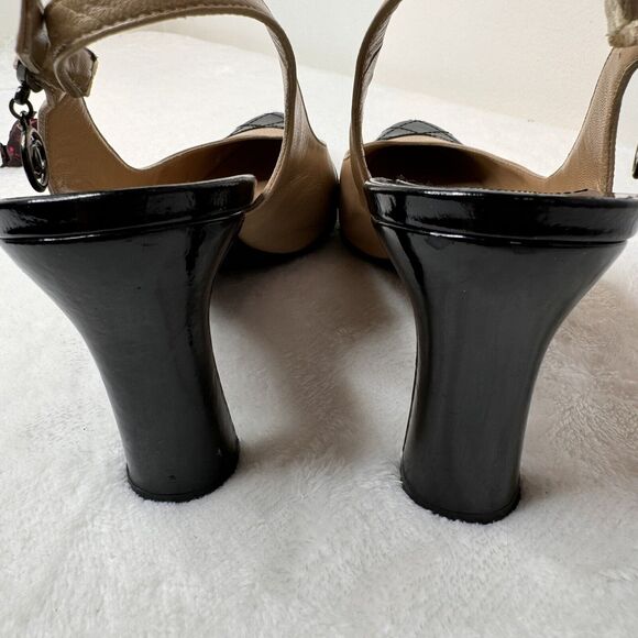 Chanel Womens Slingback Heels Mixed Media Patent Leather Quilted Beige Size 36.5 - Picture 8 of 13